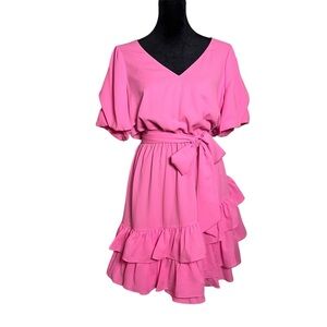 Lilly Pulitzer Martha Stretch Pink Belted Ruffle Mini Dress Size 6